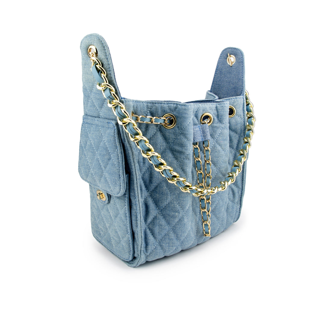 Cruz denim bucket tote in classic blue small