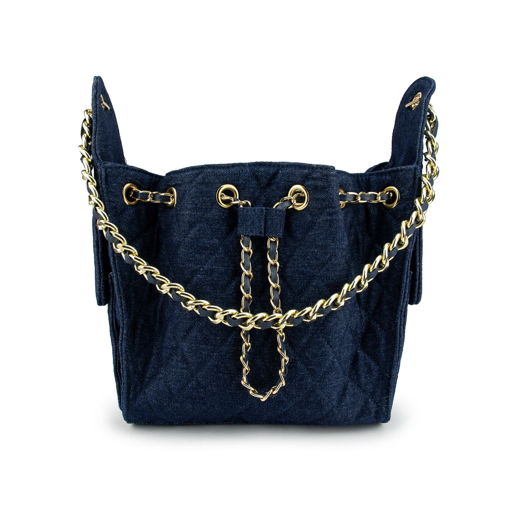 Cruz denim bucket tote in dark indigo small