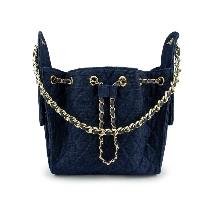 Cruz denim bucket tote in dark indigo small