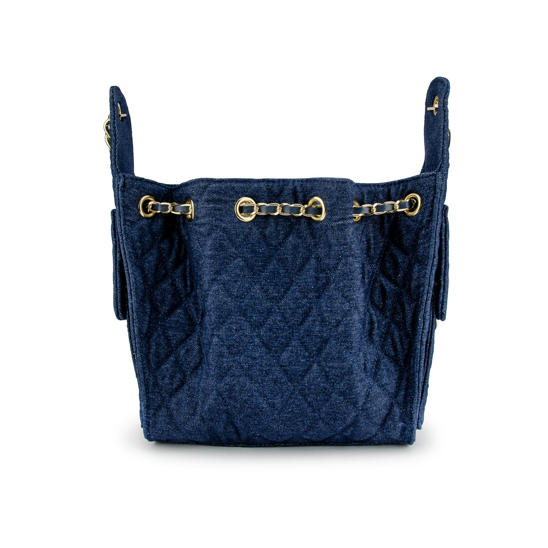 Cruz denim bucket tote in dark indigo small