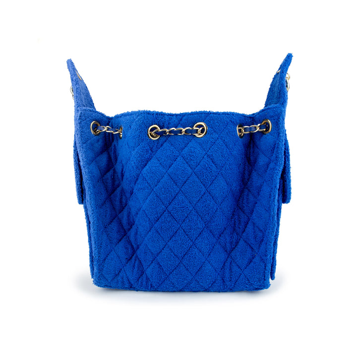Cruz terry bucket tote in caramel royal blue small