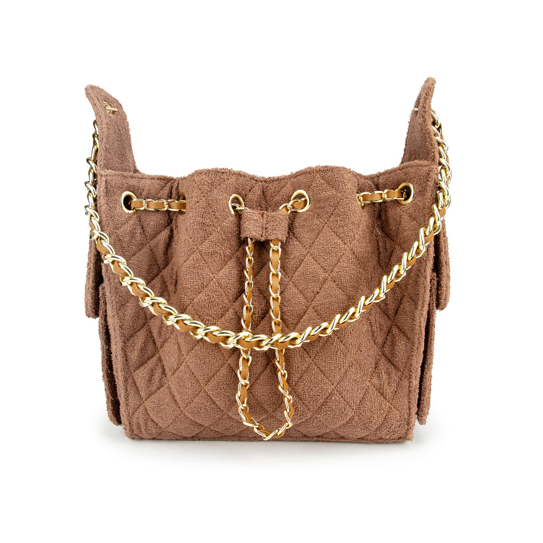 Cruz terry bucket tote in caramel brown small