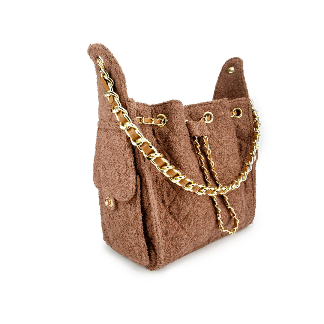 Cruz terry bucket tote in caramel brown small