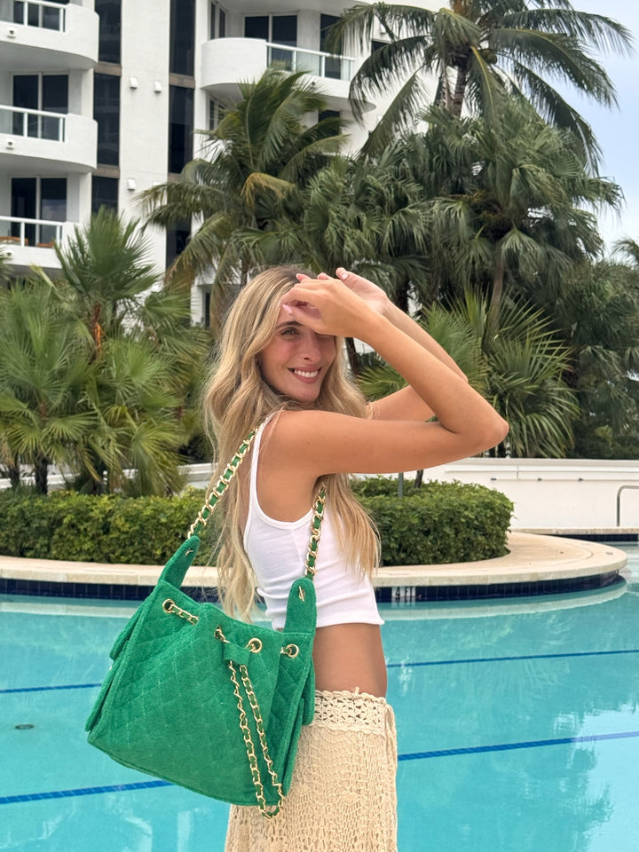 Cruz terry bucket tote in Island Green small