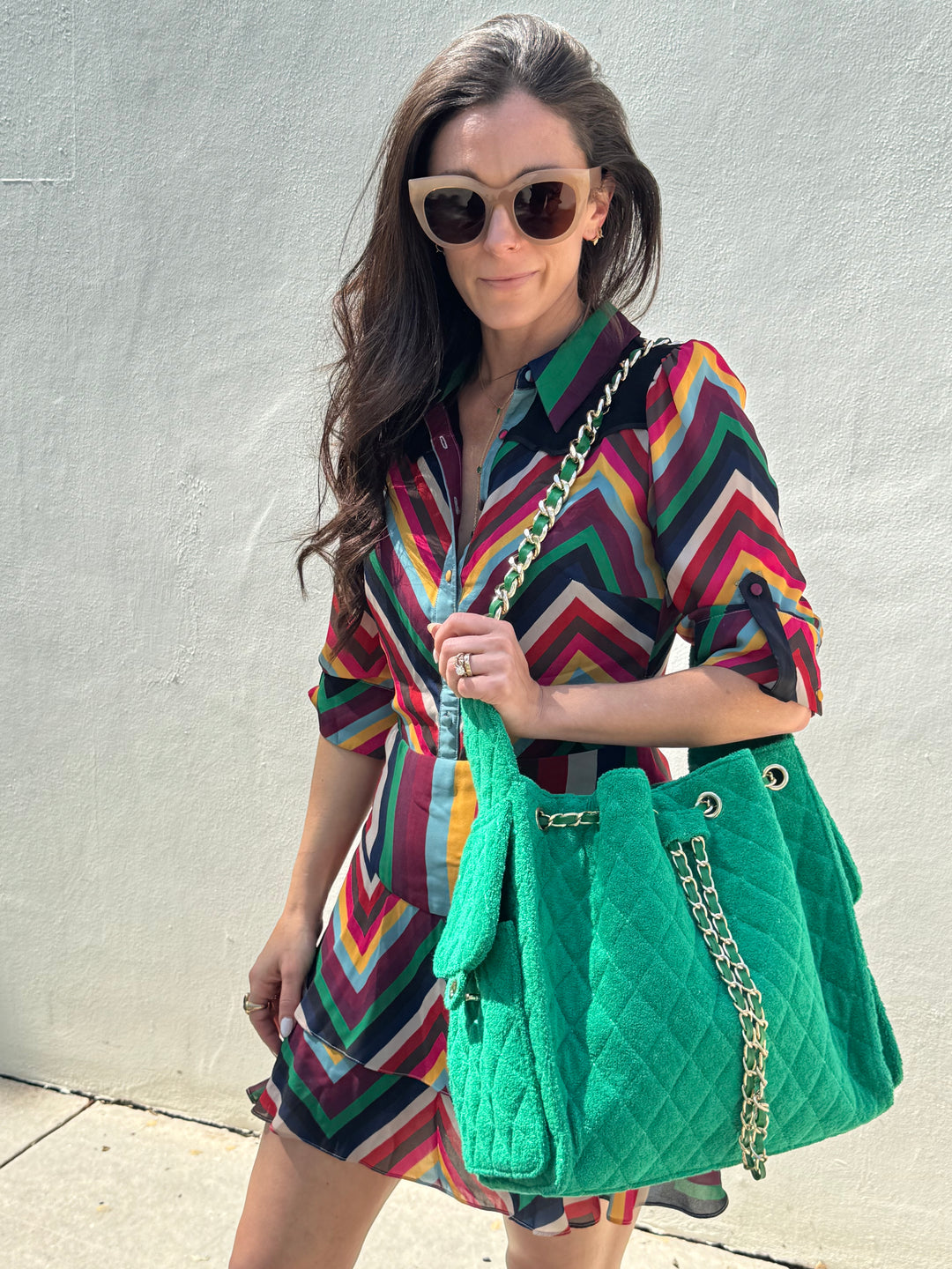 Sundaze Cruz terry bucket tote in island green large