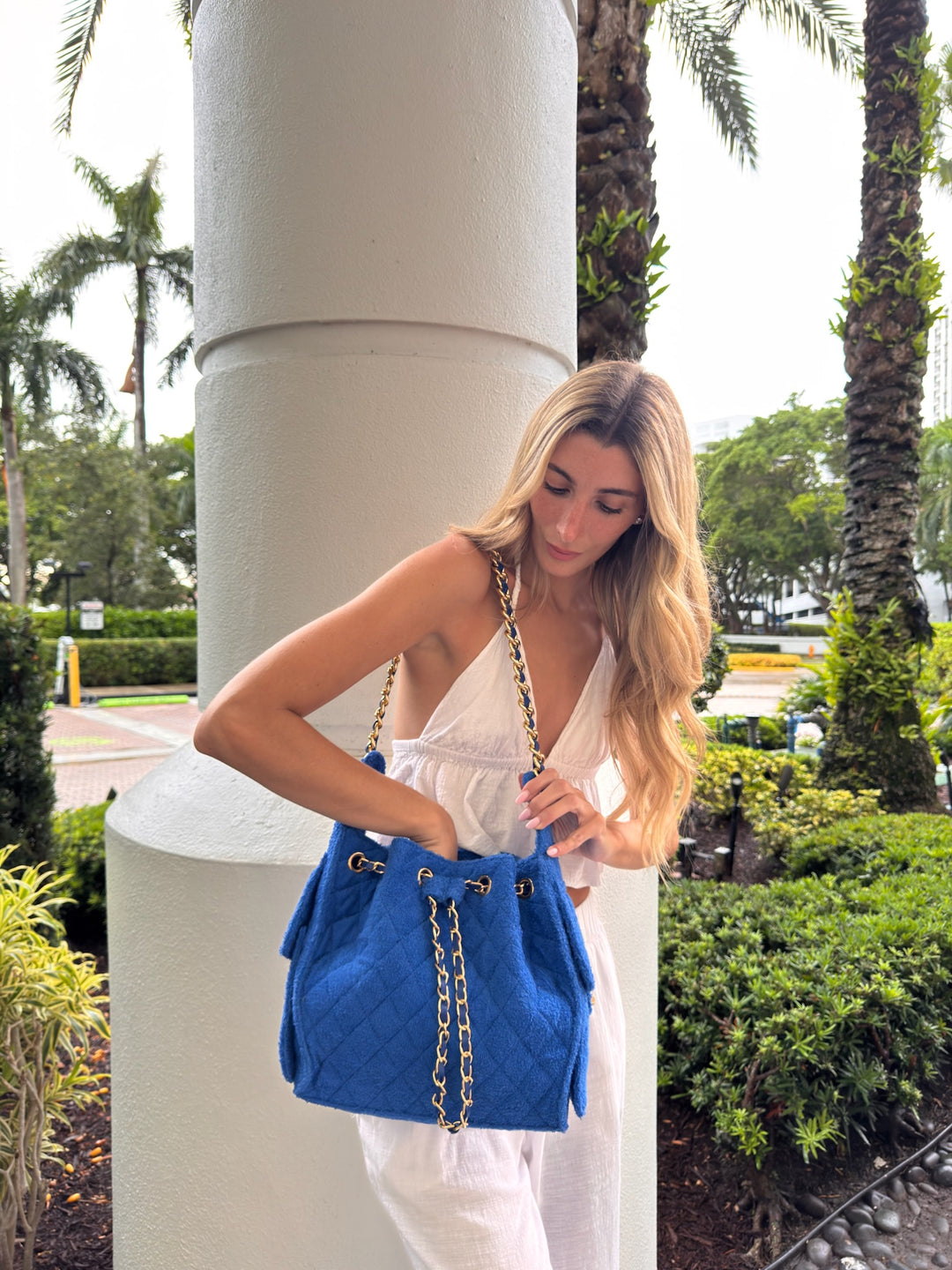 Cruz terry bucket tote in royal blue small