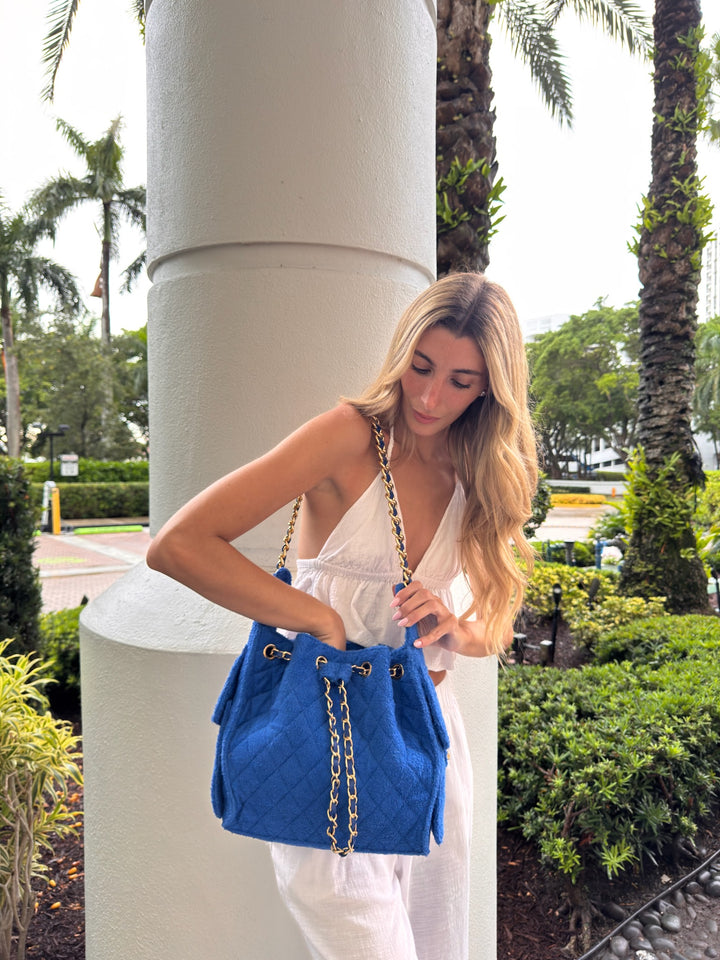 Cruz terry bucket tote in royal blue small